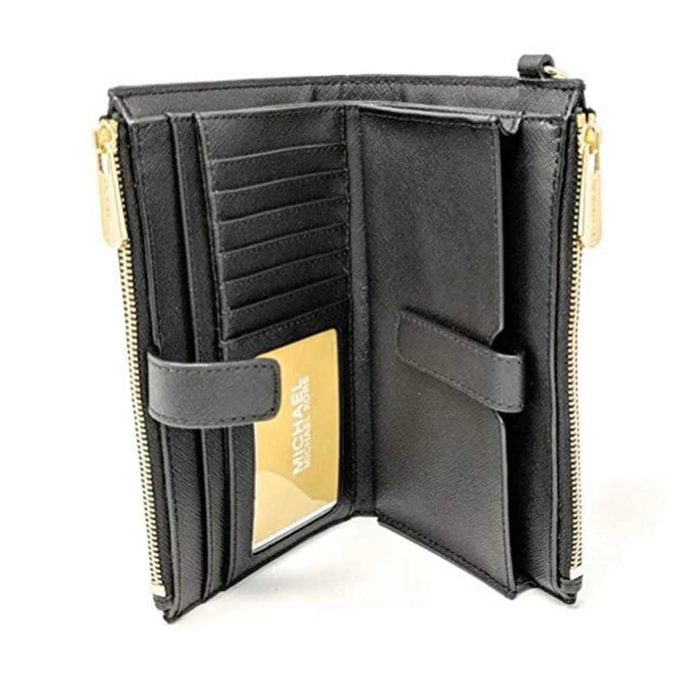 Michael Kors Jet Set Travel Double Zip Wristlet Black Saffiano Wallet Leather - Picture 6 of 15